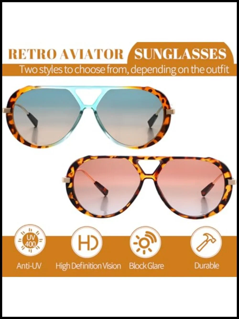 Oversized Retro Double Bridge Sunglasses UV400 Protection for Women Men